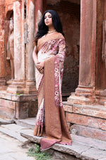 Thumbnail for Joban Fashion Ivory And Dusty Rose Crepe Chiffon Pure Handloom Banarasi Silk Saree