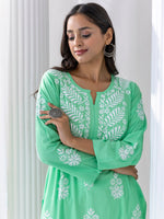 Thumbnail for HOUSE OF KARI Floral Embroidered Chikankari A-Line Kurta - Distacart