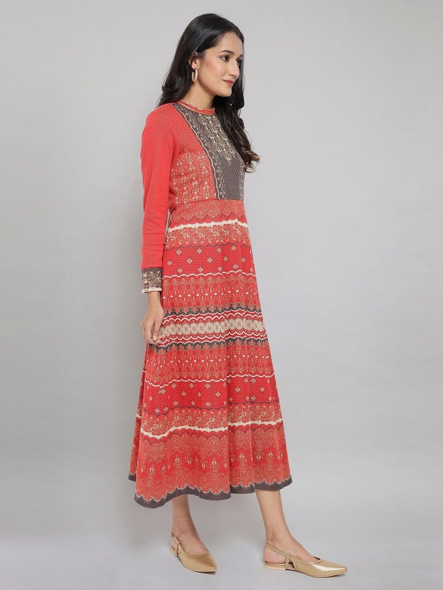AURELIA Women Red & White Ethnic Motifs Midi Dress