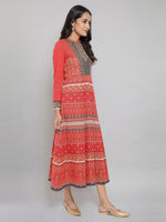Thumbnail for AURELIA Women Red & White Ethnic Motifs Midi Dress