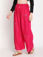 Thumbnail for TAG 7 Women Pink & Gold-Toned Ethnic Motifs Embellished Flared Palazzos