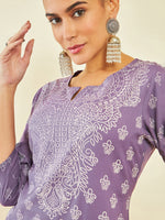 Thumbnail for Soch Purple Ethnic Motifs Printed Round Neck Regular Kurta - Distacart