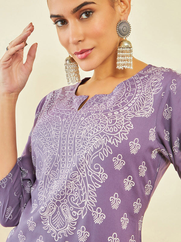Soch Purple Ethnic Motifs Printed Round Neck Regular Kurta - Distacart