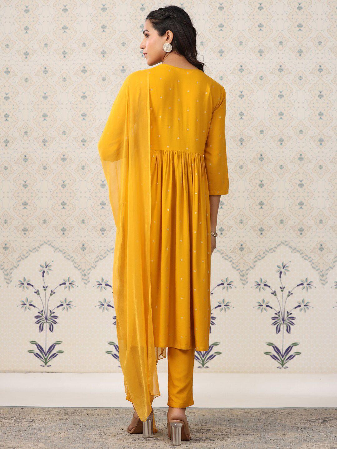 Ode by House of Pataudi Geometric Printed Pleated Kurta & Trousers With Dupatta - Distacart