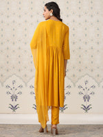 Thumbnail for Ode by House of Pataudi Geometric Printed Pleated Kurta & Trousers With Dupatta - Distacart