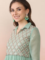 Thumbnail for Sangria Sequin Embroidered Flared Anarkali Kurta
