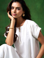 Thumbnail for Sangria White Extended Sleeves A-Line Kurta With Trouser