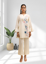 Thumbnail for Joban Fashion Cream Linen Embroidered Readymade Cord Set - Distacart