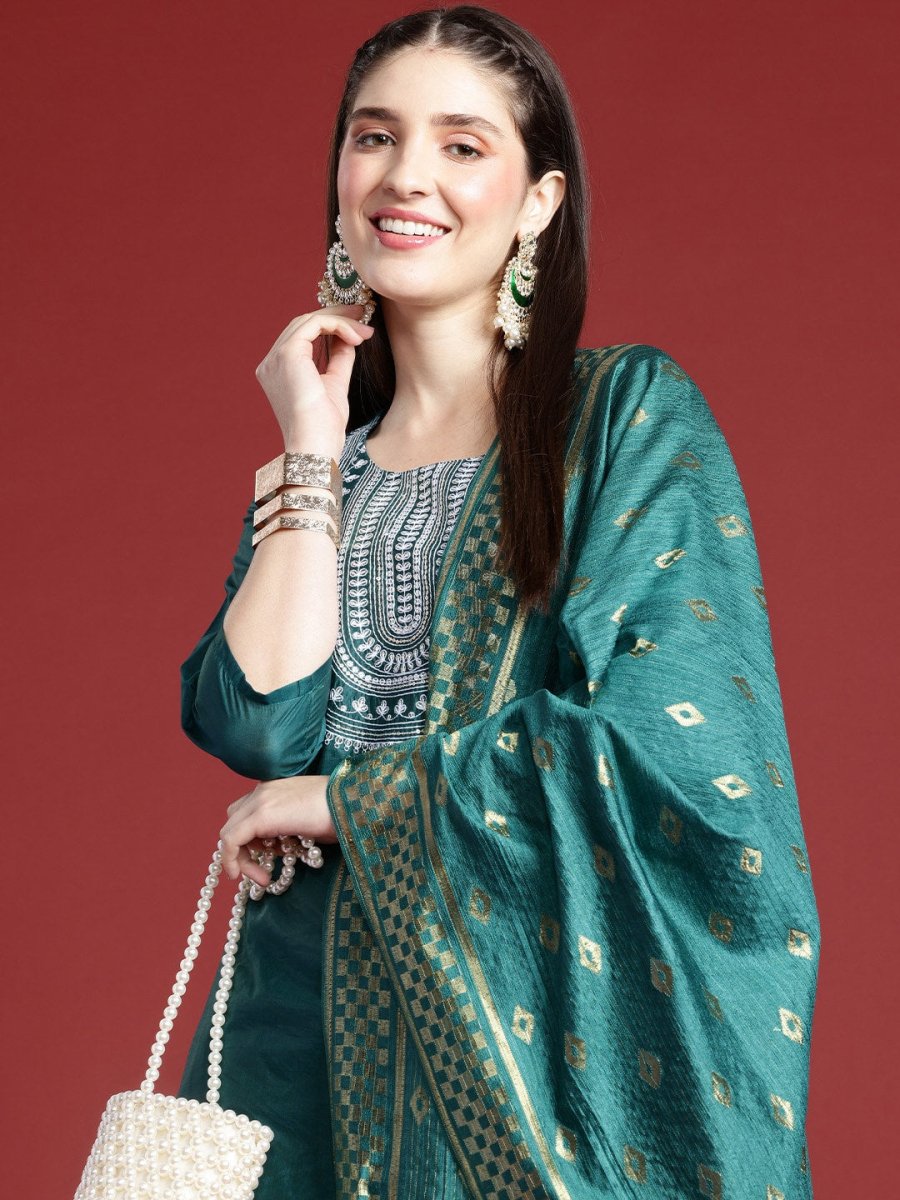 Anouk Ethnic Motifs Embroidered Regular Sequinned Kurta with Trousers & Dupatta - Distacart