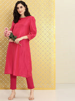 Thumbnail for Ode by House of Pataudi Women Fuchsia Pink Solid Rozana Kurta - Distacart
