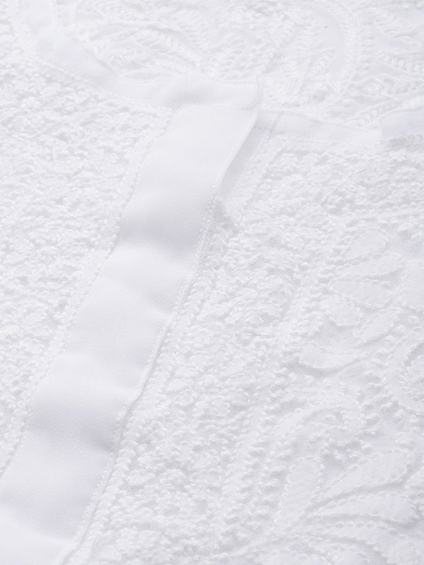 ADA Women White & Black Chikankari Embroidered Sustainable Handloom Kurta with Trousers & Inner - Distacart
