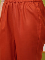 Thumbnail for Vishudh Rust Orange Round Neck Embellished Straight Kurta & Trouser With Dupatta