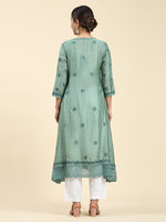 Thumbnail for HOUSE OF KARI Embroidered Chikankari Chanderi Silk Anarkali Kurta - Distacart