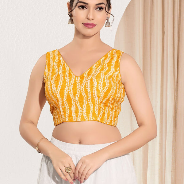 Joban Fashion Yellow Viscose Rayon Padded Blouse With V Neck Sleeveless