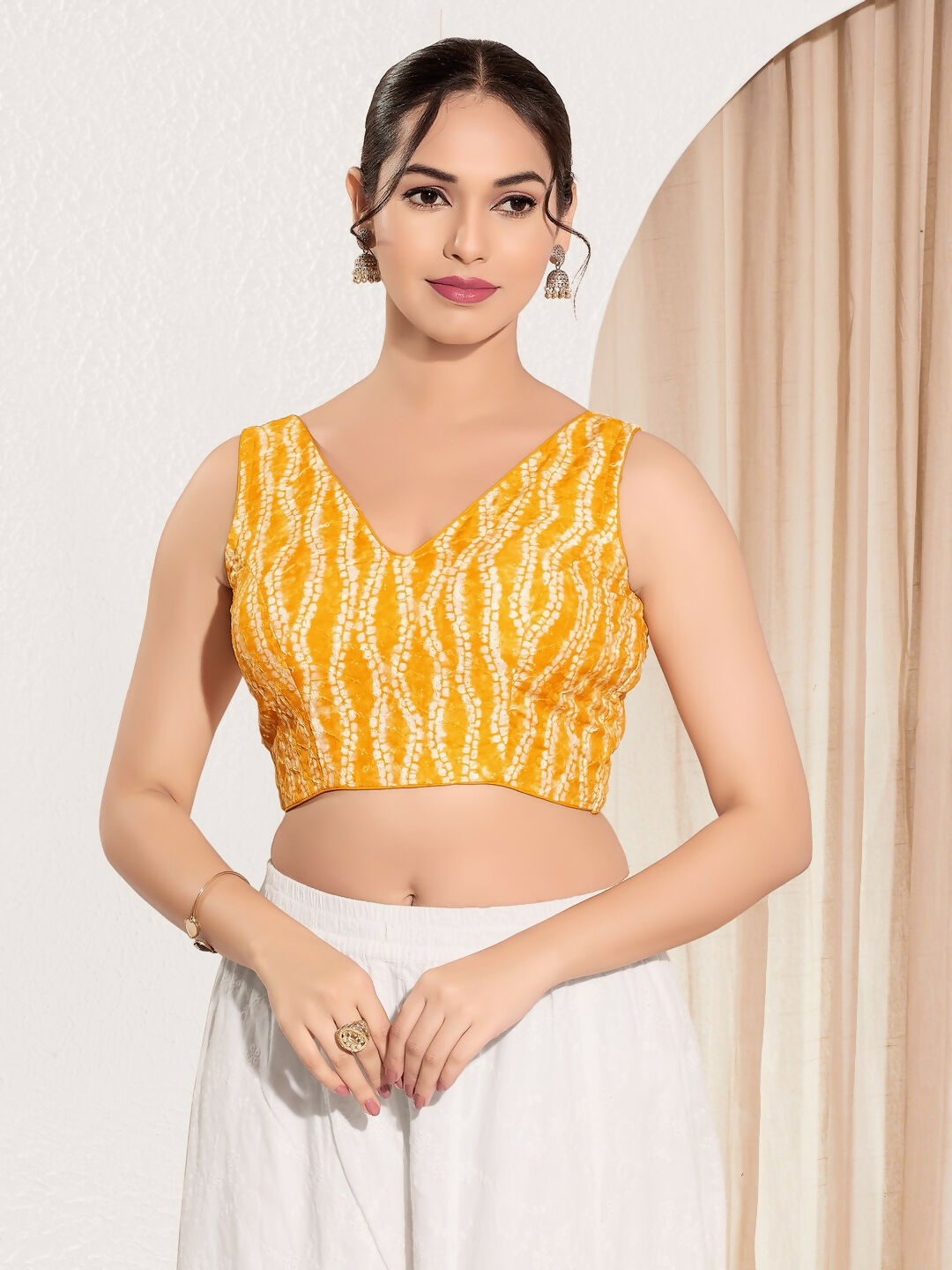 Joban Fashion Yellow Viscose Rayon Padded Blouse With V Neck Sleeveless - Distacart