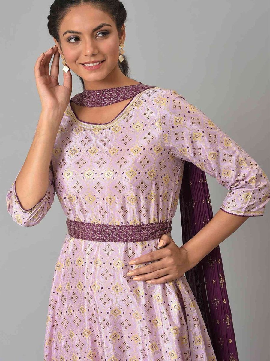 AURELIA Purple Ethnic Motifs Ethnic Empire Dress - Distacart