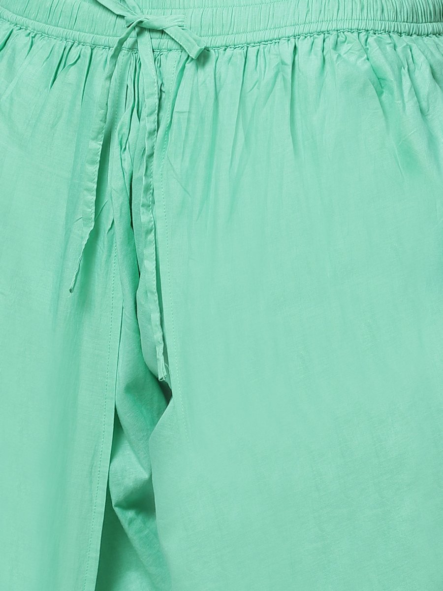 ADA Women Green & Off-White Chikankari Embroidered Sustainable Kurti with Dhoti Pants - Distacart