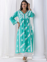 Thumbnail for HOUSE OF KARI Floral Embroidered Chikankari Cotton A-Line Kurta - Distacart