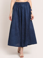 Thumbnail for TAG 7 Women Navy Blue Printed Flared Palazzos