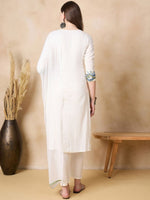 Thumbnail for Anouk Floral Embroidered Thread Work Pure Cotton Straight Kurta with Trousers & Dupatta