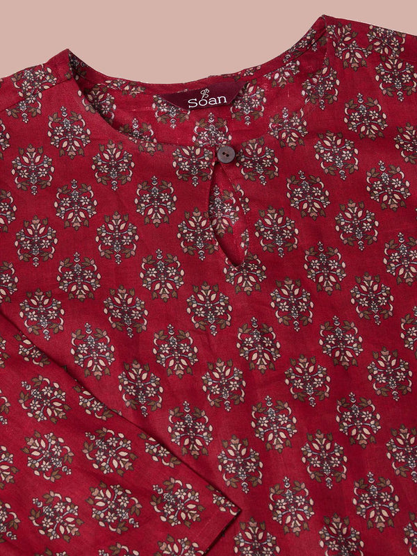 Ode by House of Pataudi Floral Printed Regular Pure Cotton Kurta with Trousers & Dupatta - Distacart
