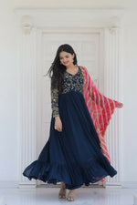 Thumbnail for Aastha Fashion Women's Morpich Faux Georgette Sequins Embroidered Anarkali Dress with Dupatta - Distacart