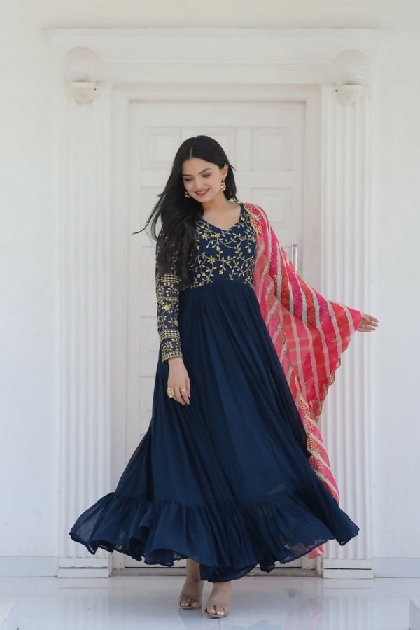Aastha Fashion Women's Morpich Faux Georgette Sequins Embroidered Anarkali Dress with Dupatta - Distacart