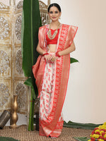 Thumbnail for Astita Linen Cotton Red & White Saree