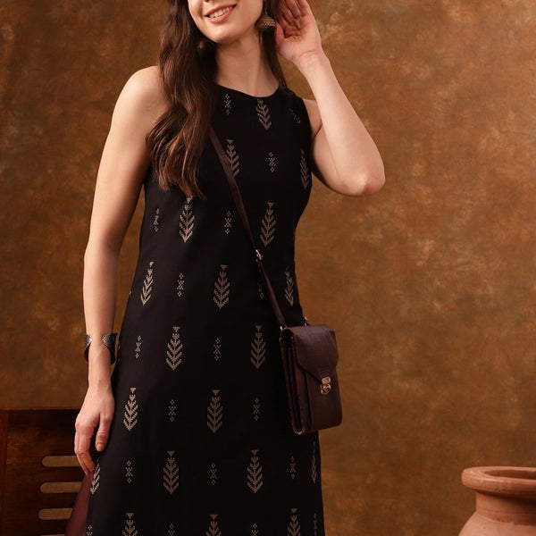 Anouk Black Ethnic Motifs Printed Sleeveless Straight Kurta - Distacart