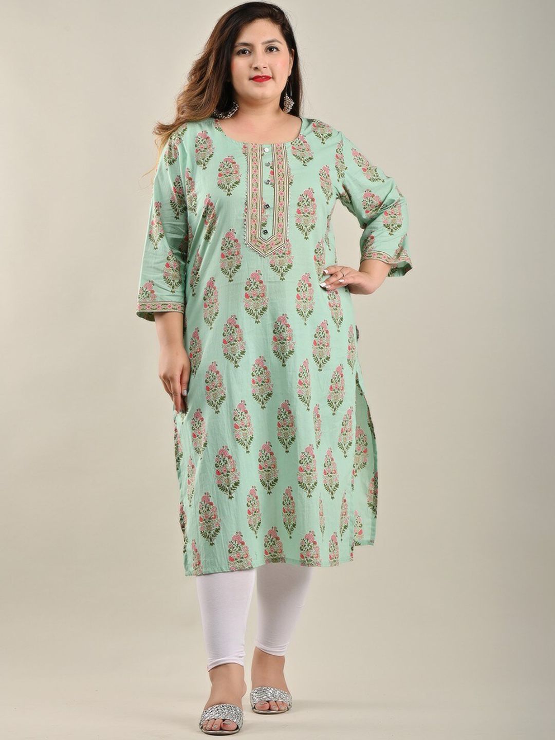 Swasti Women Plus Size Green Floral Printed Floral Kurta - Distacart