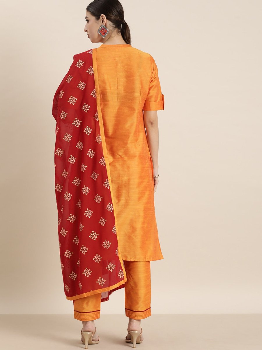 All About You Women Orange Regular Kurta with Trousers & With Dupatta - Distacart