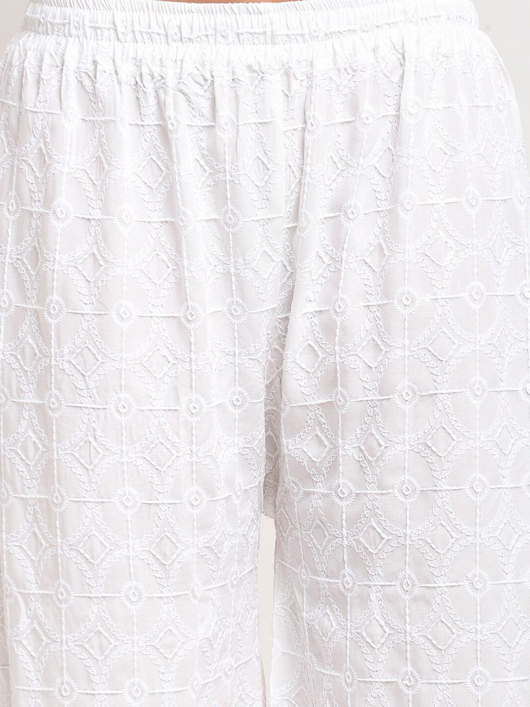 TAG 7 Women White Embroidered Flared Ethnic Palazzos - Distacart