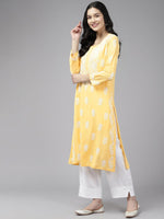 Thumbnail for ADA Floral Embroidered Lucknowi Chikankari Cotton Silk Straight Kurta - Distacart