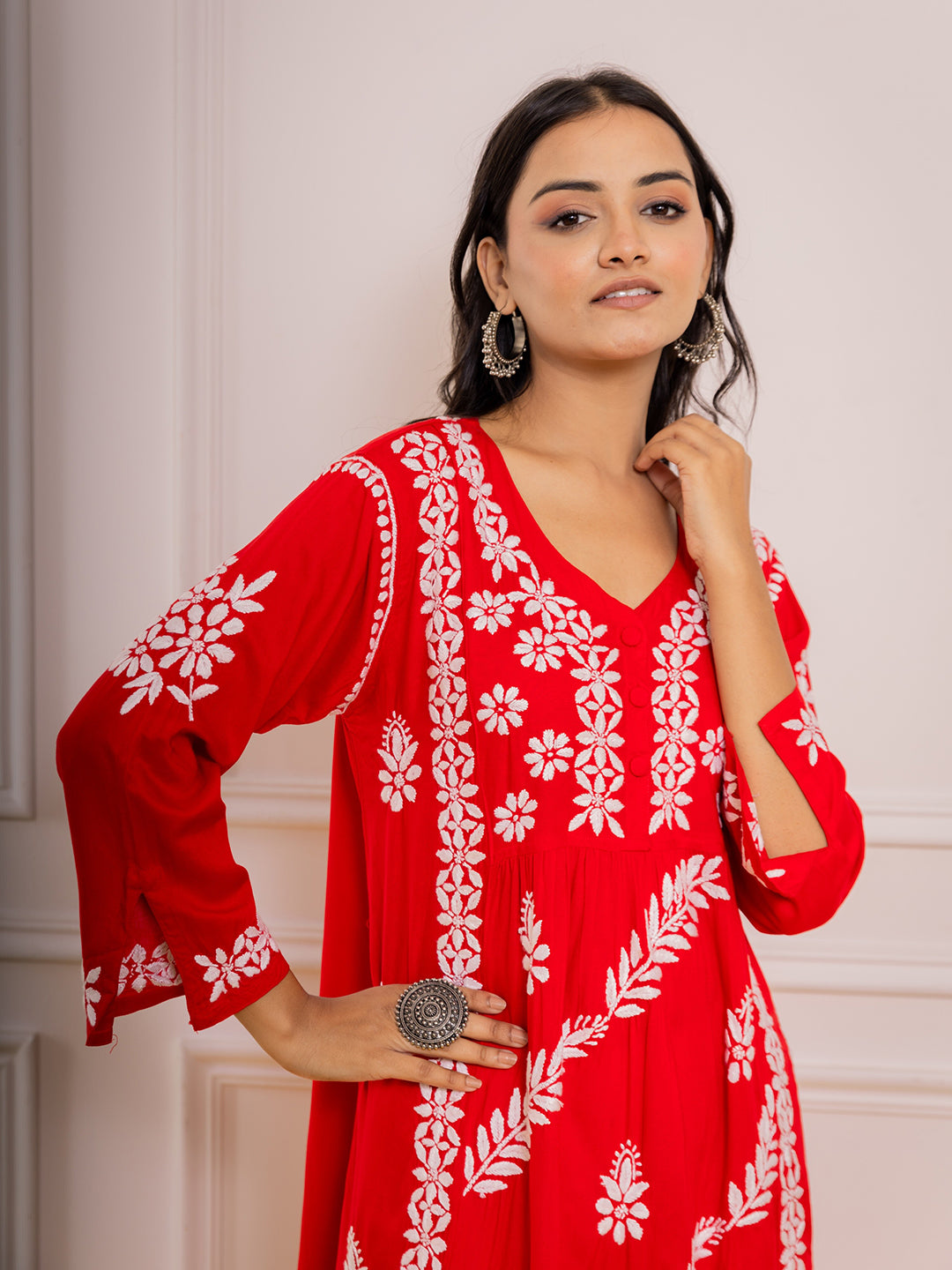 HOUSE OF KARI Cotton Floral Embroidered Chikankari Kurta - Distacart