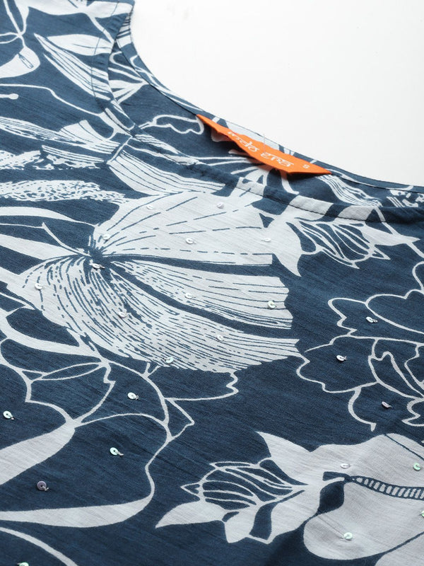 Indo Era Floral Printed Pure Cotton Kurta with Trousers