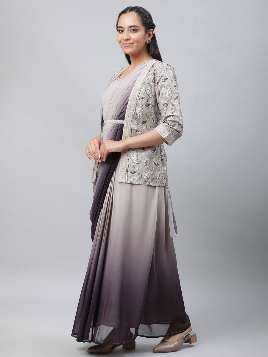 AURELIA Tie and Dye Maxi Fit and Flare Ethnic Dress With Jacket