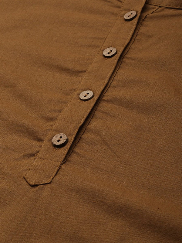 Anouk Women Brown Solid Regular Pure Cotton Kurta with Trousers - Distacart