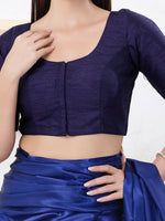 Thumbnail for Joban Fashion Navy-Blue Dupion Silk Elbow Sleeveless Front Open Blouse
