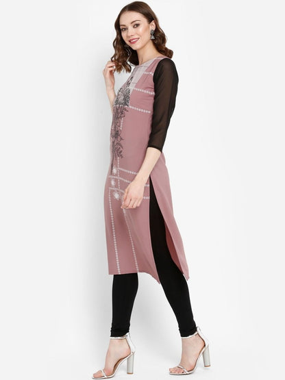 Ahalyaa Women Mauve Printed Straight Kurta