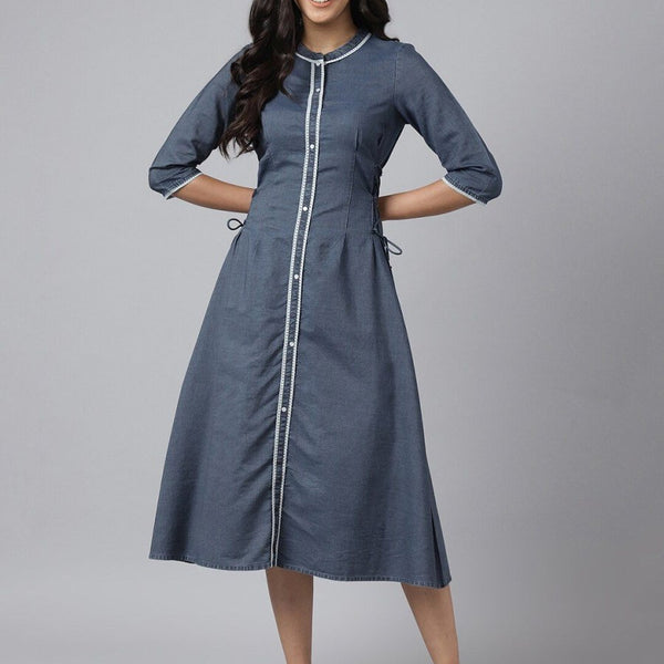 AURELIA Women Blue Solid A-Line Midi Dress - Distacart