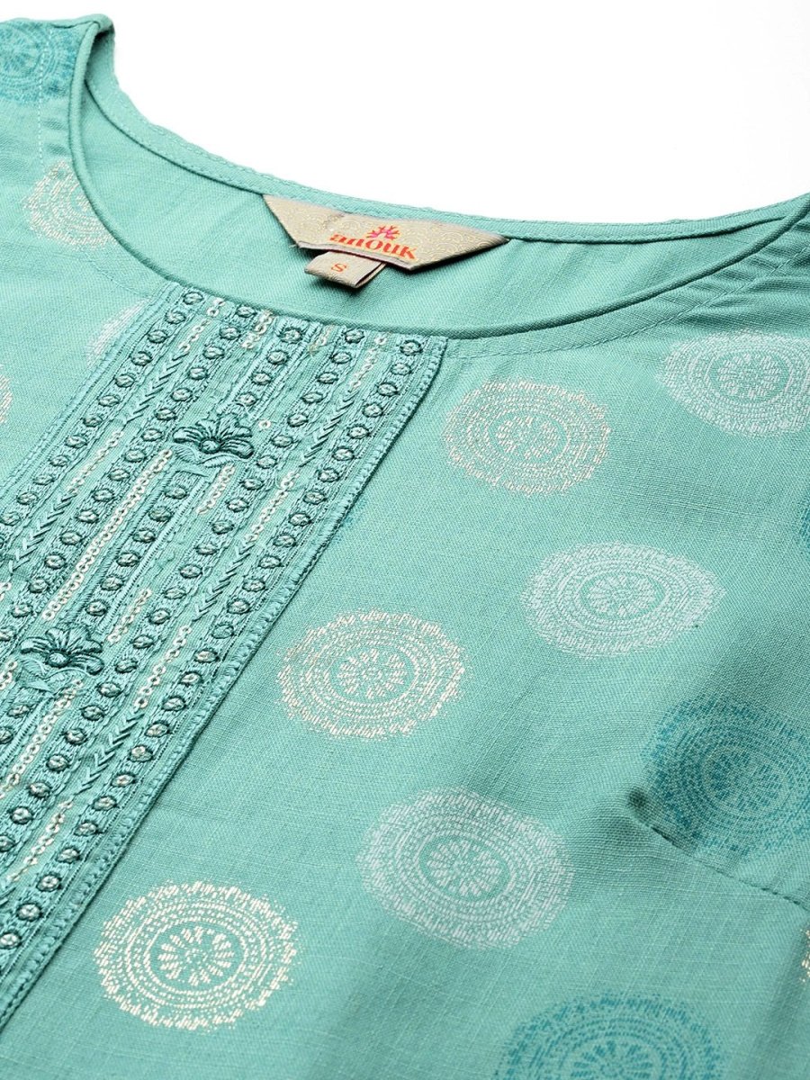 Anouk Ethnic Motifs Foil Printed Regular Sequinned Kurta with Trousers & Dupatta - Distacart