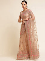 Thumbnail for kasee Floral Embroidered Net Saree - Distacart