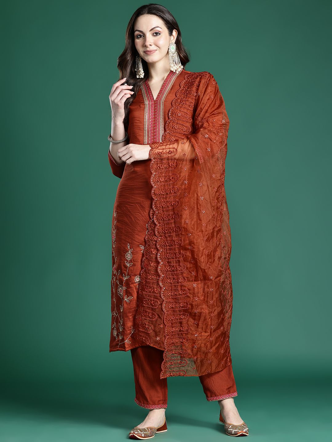 Indo Era Women Ethnic Motifs Embroidered Regular Sequinned Kurta with Trousers & With Dupatta