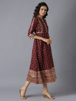 Thumbnail for AURELIA Maroon And Gold Ethnic Motifs A-Line Midi Dress