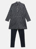 Ahalyaa Navy Blue Poly Rayon Silver Foil Print Kids Kurta Churidar Set For Boys - Distacart