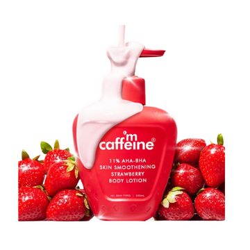 mCaffeine 11% AHA-BHA Skin Smoothening Strawberry Body Lotion - Distacart
