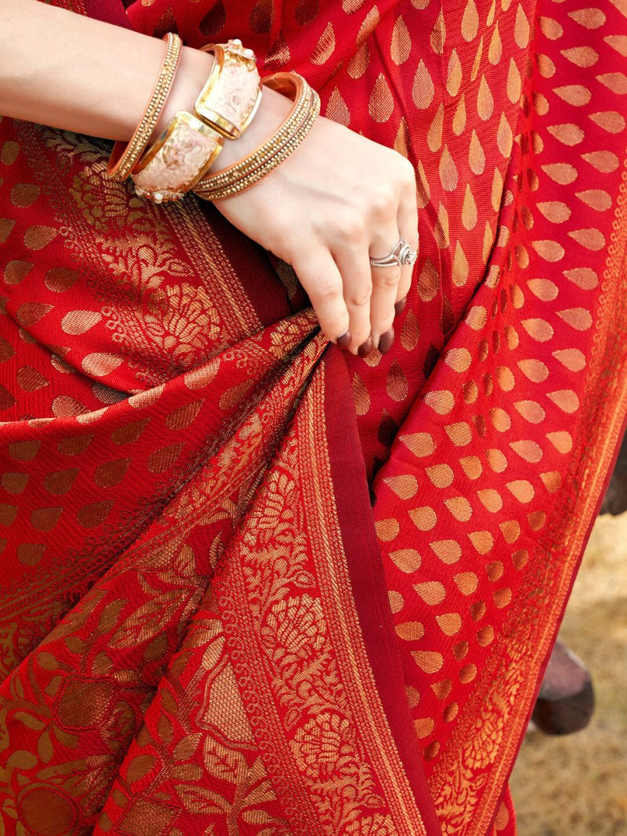 Anouk Red & Gold Woven Design Zari Detailed Art Silk Banarasi Saree - Distacart