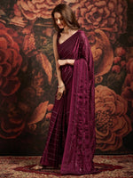 Thumbnail for Anouk Magenta Embellished Mirror Work Pure Georgette Saree - Distacart