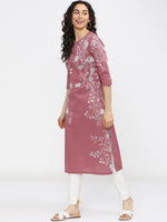 Thumbnail for Vishudh Woman Pink Floral Printed Keyhole Neck Kurta