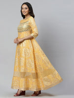 Thumbnail for AURELIA Yellow Ethnic Motifs Satin Maxi Dress
